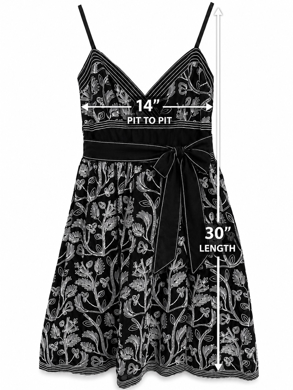 Studio M Petite Black White Embroidered Cotton Sundress SP Tie Waist Boho Sash - Picture 4 of 10